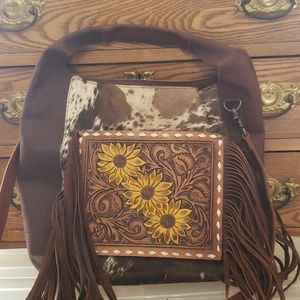 American Darling Leather and cow hair large purse